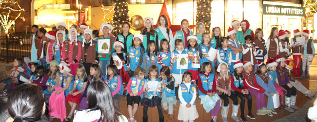 Santa Clara Girl Scouts Go Caroling at Santana Row
