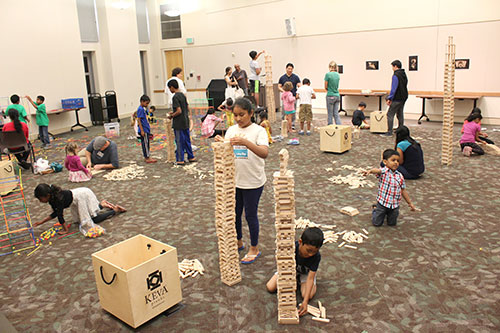 Buildings are Constructed and Destructed at Central Park Library's Family KEVA Club